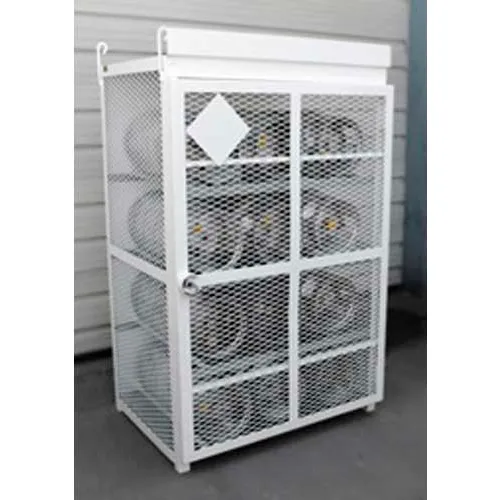 12 Capacity 33 Lbs Cylinders Heavy Duty Steel Gas Cylinder Cage 48"Wx36"Dx76"H White, Manual Close