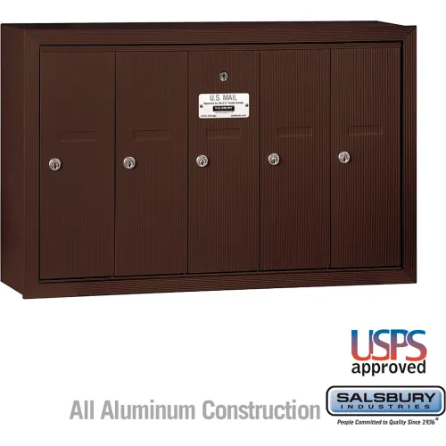 3500 Series 4B+ Vertical Mailbox, 5 Doors, Surface Mounted, Bronze, USPS Access