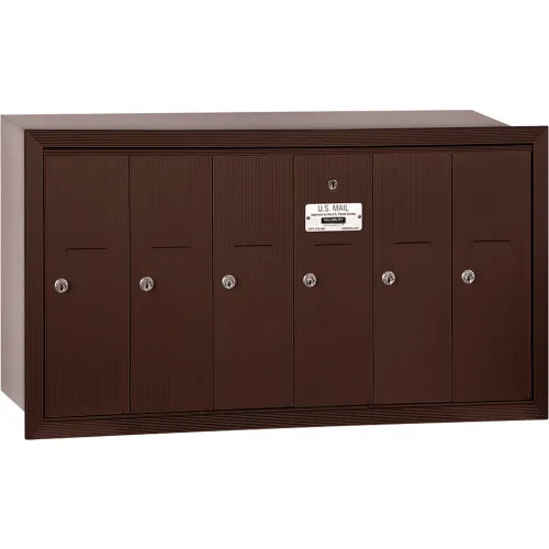 3500 Series 4B+ Vertical Mailbox, 6 Doors, Recessed Mounted, Bronze, USPS Access