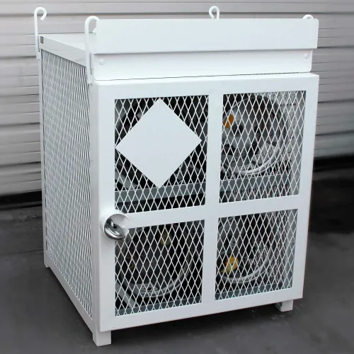 4 Capacity 33 Lbs Cylinders Heavy Duty Steel Gas Cylinder Cage 30"Wx30"Dx38"H White, Manual Close