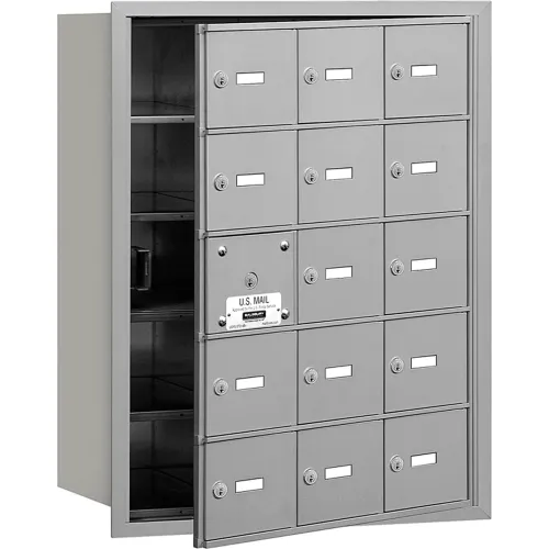 4B+ Horizontal Mailbox, 15 A Doors (14 usable), Front Loading, Aluminum, USPS Access