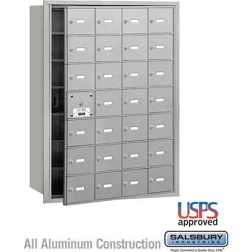 4B+ Horizontal Mailbox, 28 A Doors (27 usable), Front Loading, Aluminum, USPS Access