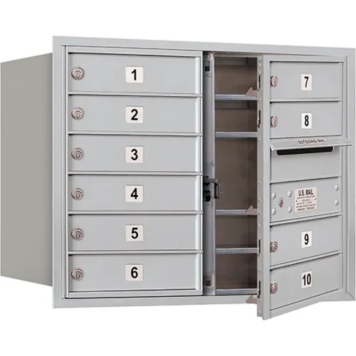 4C Horizontal Mailbox, 23-1/2"H, Double Column, 10 MB1 Doors, Front Load, Aluminum, USPS
