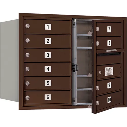 4C Horizontal Mailbox, 23-1/2"H, Double Column, 10 MB1 Doors, Front Load, Bronze, USPS