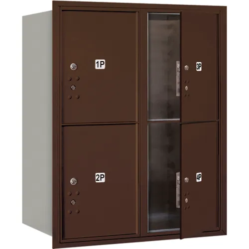 4C Horizontal Mailbox, 37-1/2"H, Double,Parcel Box, 4 PL5 Doors, Front Load, Bronze, USPS