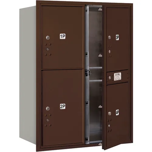 4C Horizontal Mailbox, 41"H, Double,Parcel Box, 3 PL5/1 PL6 Doors, Front Load, Bronze, USPS