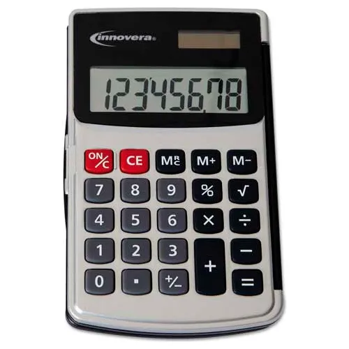 Innovera® Handheld Calculator, Hard Flip Case, 8-Digit LCD, Dual Power, Silver