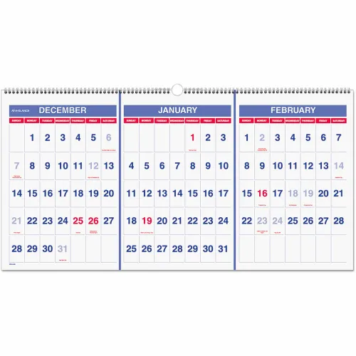 AT-A-GLANCE® Deluxe Three-Month Wall Calendar, Horizontal, 24 x 12, 15-Month: Dec 2025 to Feb 2027