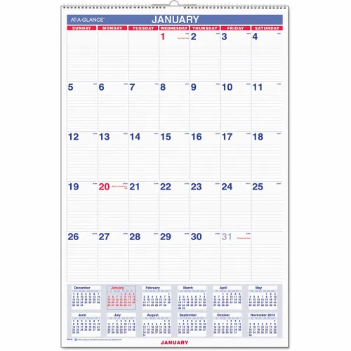 AT-A-GLANCE® Monthly Wall Calendar with Ruled Daily Blocks, 20 x 30, 12-Month (Jan to Dec): 2026