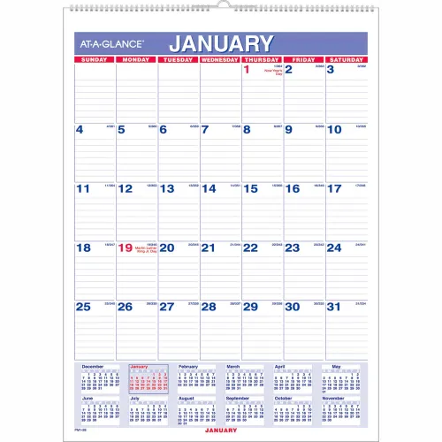AT-A-GLANCE® Monthly Wall Calendar with Ruled Daily Blocks, 8 x 11, 12-Month (Jan to Dec): 2026