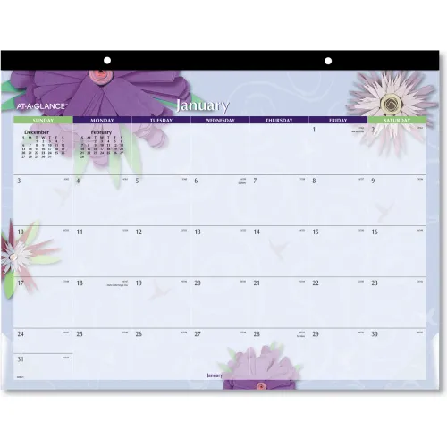 AT-A-GLANCE® Paper Flowers Desk Pad, Floral Artwork, 22 x 17, 12-Month (Jan to Dec): 2026