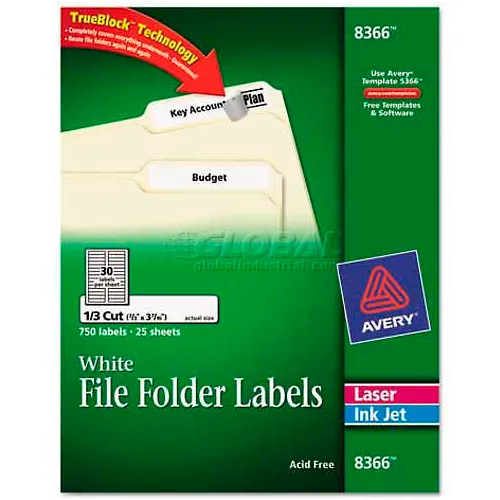Avery® Permanent Self-Adhesive Laser/Inkjet File Folder Labels, White, 750/Pack
