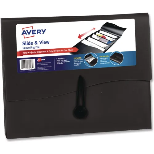 Avery® Slide & View Expanding File, 5 Pockets, Letter, Gray