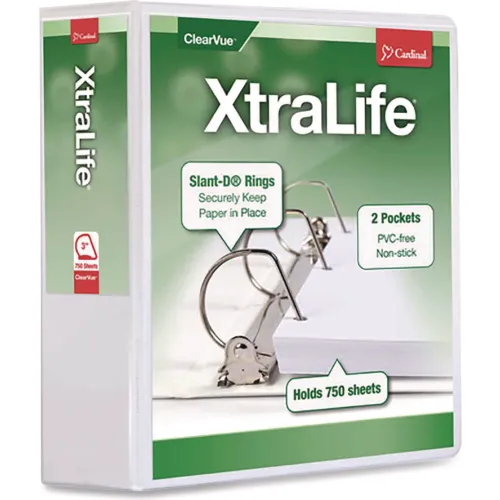 Cardinal® XtraLife ClearVue Non-Stick Slant-D Ring Binder, 3 Rings, 3" Capacity, 11" x 8.5"