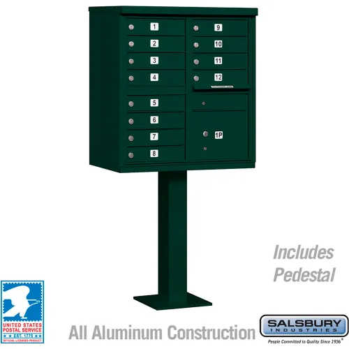 Cluster Box Unit, 12 A Size Doors, Type II, Green, USPS Access