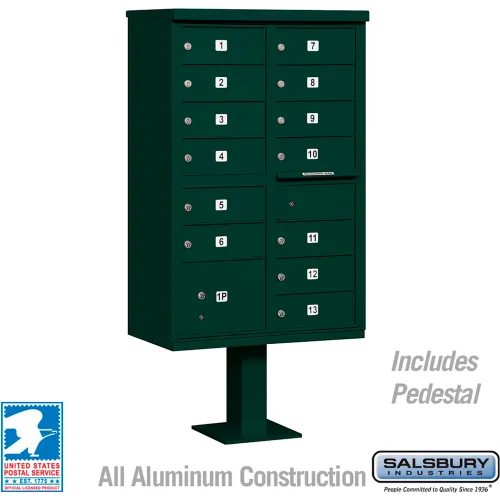 Cluster Box Unit, 13 B Size Doors, Type IV, Green, USPS Access