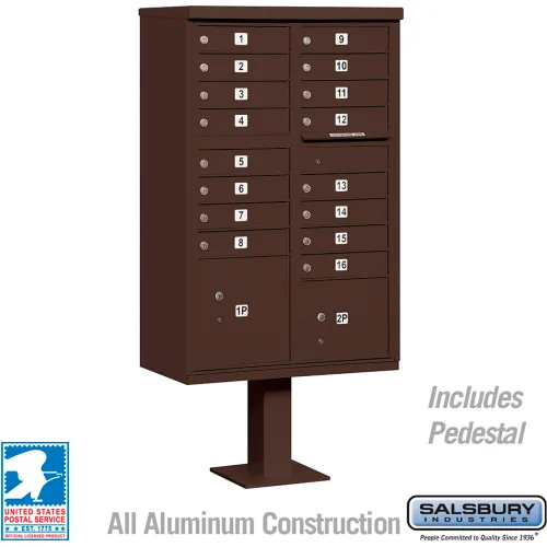 Cluster Box Unit, 16 A Size Doors, Type III, Bronze, USPS Access