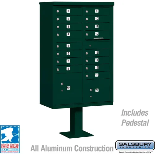 Cluster Box Unit, 16 A Size Doors, Type III, Green, USPS Access