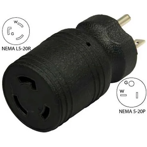 Conntek 30114, 20 to 20-Amp Locking Adapter with NEMA 5-20P to L5-20R, Black