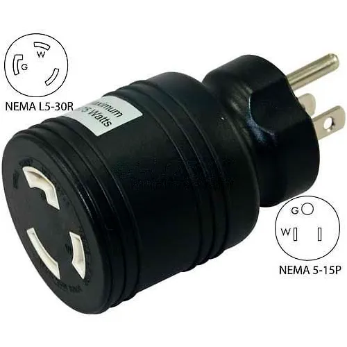 Conntek 30222-BK, 15 to 30-Amp Locking  Adapter with NEMA 5-15P to L5-30R, Black