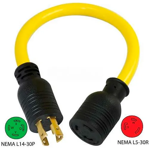 Conntek PL1430L530, 30 to 30-Amp Generator Locking Adapter with NEMA L14-30P to L5-30R, Yellow