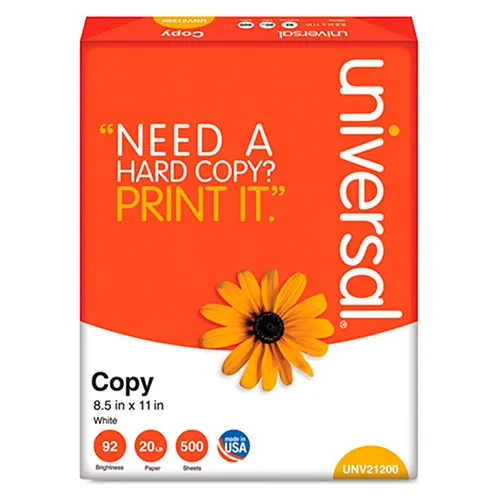 Copy Paper - Universal® UNV21200 - White - 8-1/2 x 11 - 20 lb. - 5000 Sheets/Carton