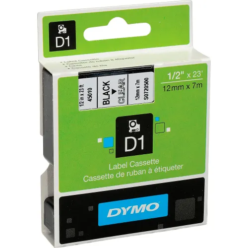 DYMO® D1 Standard Labels 1/2" Black on Clear - Pkg Qty 5