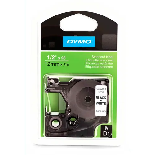 DYMO® D1 Standard Labels 1/2" Black on White