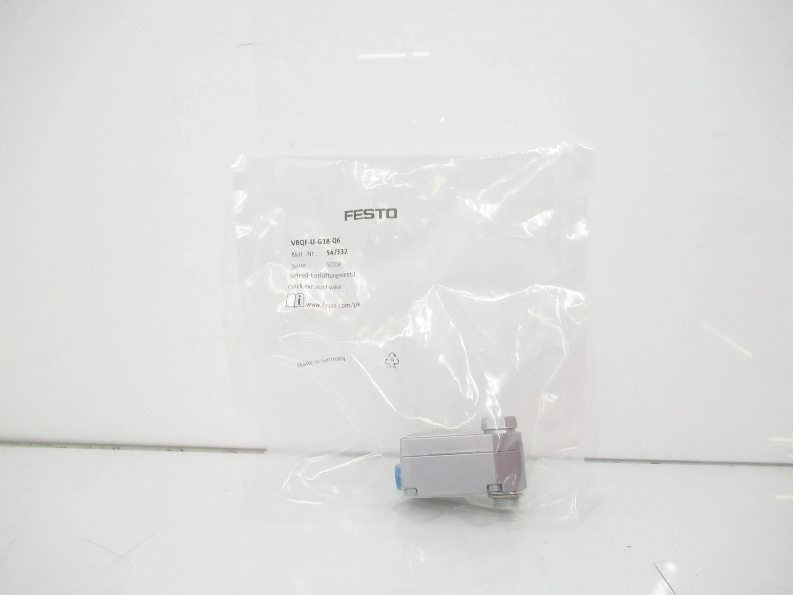 Festo VBQF-U-G18-Q6 547532 Quick Exhaust Valve, G1/8-QS-6