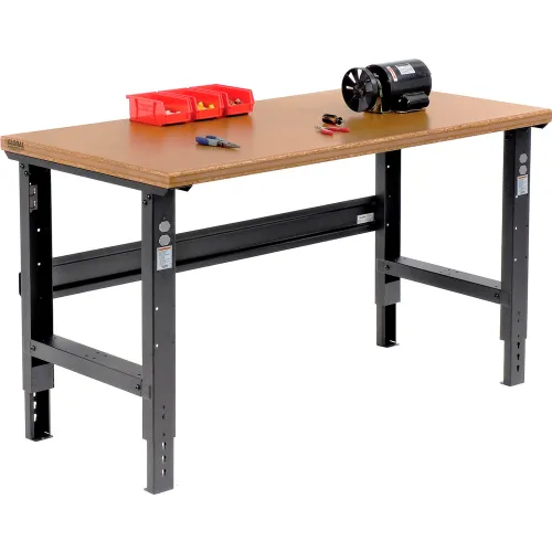 Global Industrial™ Adjustable Height Workbench, 60 x 30", Shop Top Safety Edge, Black