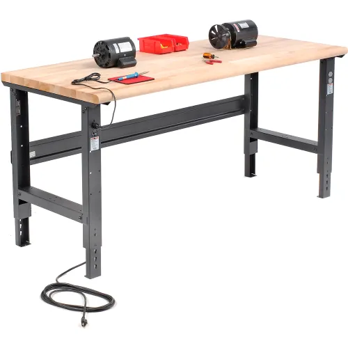 Global Industrial™ Adjustable Height Workbench, 72 x 36", Maple Safety Edge, Black