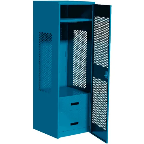 Global Industrial™ Gear Locker w/ 2 Drawers & Perforated Door, 24"Wx18"Dx72"H, Blue, All-Welded