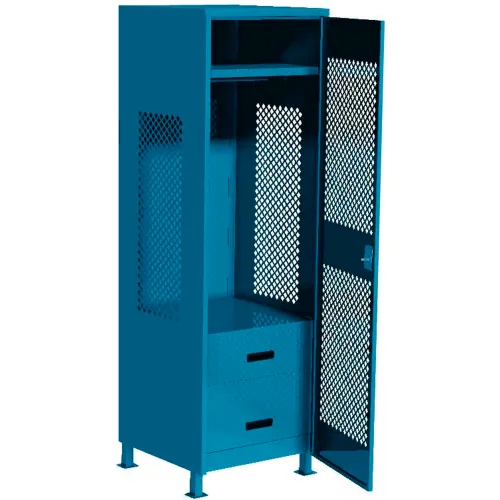 Global Industrial™ Gear Locker w/ 2 Drawers, Door & Legs, 24"W x 24"D x 72"H, Blue, All-Welded