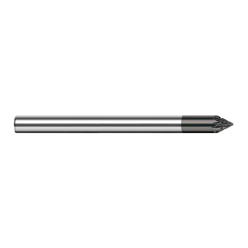 Harvey Tool 58145-C4 | 45 Degree Angle per Side 0.0570" LOC x 0.1250" Shank Amorphous Diamond Coated Solid Carbide Deburring Chamfer Mill