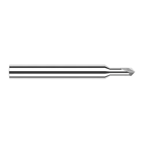 Harvey Tool 994830 | 1/8" Diameter x 1/8" Shank 60 Degree Included Angle 0.0930" Overall Reach 2FL Uncoated Solid Carbide Chamfer Mill