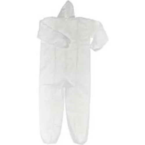 HD Polypropylene Coverall, Elastic Wrists & Ankles, Attached Hood, Zipper Front, White, 5XL, 25/CS