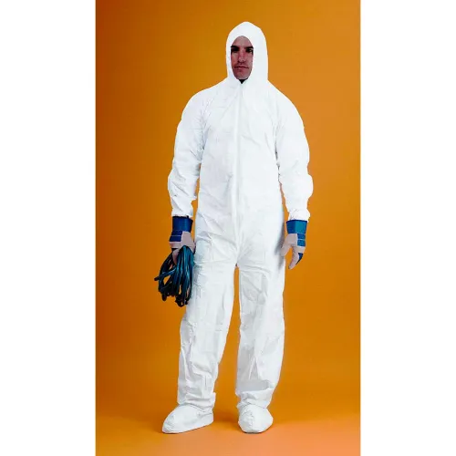 KeyGuard® Coverall/Bunny Suit, Attached Hood & Boots, Zipper Front, White, XL, 25/Case