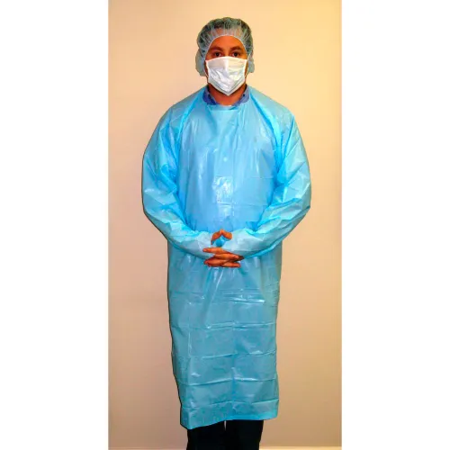 Lightweight Polyethylene Isolation Gown W/ Rear Entry, 47"L, White, 25/Bag, 4 Bag/Case