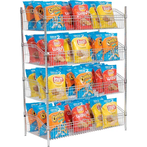 Nexel® 4 Shelf, Chrome Basket Wire Shelving Unit, Starter, 36"W x 18"D x 63"H