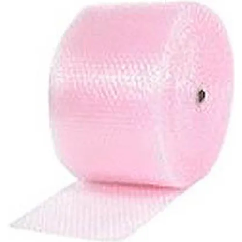 Non Perforated Anti Static Bubble Roll, 24"W x 500'L x 3/16" Bubble, Pink, 2/Pack