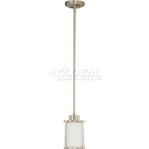 Nuvo 60/2866 Odeon-1 Light Mini Pendant, Satin White, Brushed Nickel, 5.125"W X 46.875"H