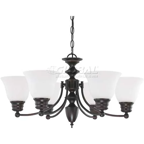 Nuvo 60/3169 Empire-6 Light Chandelier, Frosted White, Mahogany Bronze, 26"W X 14"H