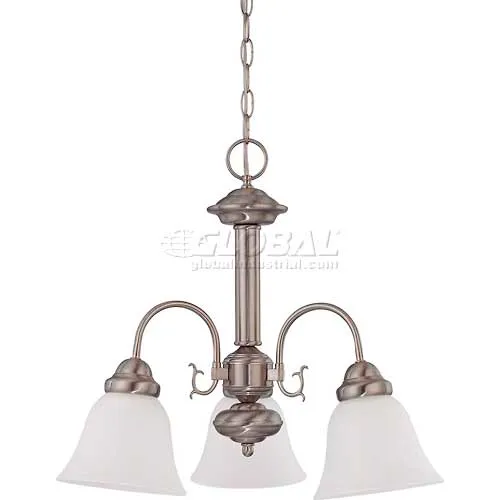 Nuvo 60/3241 Ballerina-3 Light Chandelier, Frosted White, Brushed Nickel, 20"W X 17"H