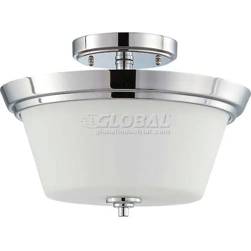 Nuvo 60/4087 Bento-2 Light Ceiling-Semi Flush Fixt., Satin White, Polished Chrome, 13"W X 8.875"H