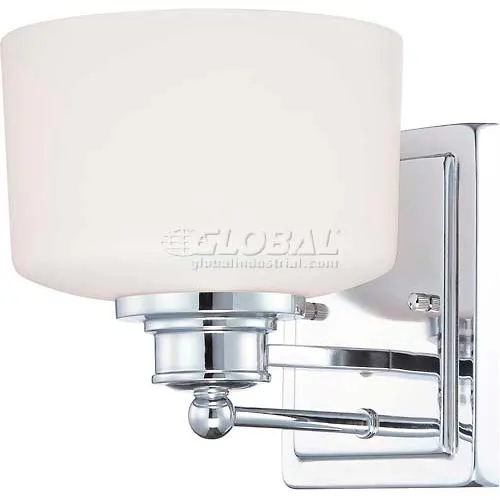 Nuvo 60/4581 Soho-1 Light Vanity Fixt., Satin White Glass, Polished Chrome, 7"W X 8.25"H