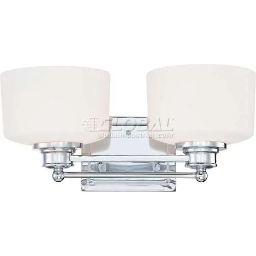 Nuvo 60/4582 Soho-2 Light Vanity Fixt., Satin White Glass, Polished Chrome, 16"W X 7.25"H