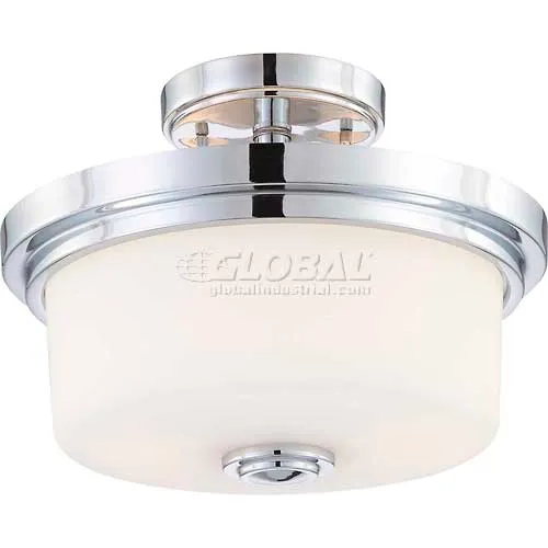 Nuvo 60/4593 Soho-2 Light Semi Flush Fixt., Satin White Glass, Polished Chrome, 13"W X 10.125"H
