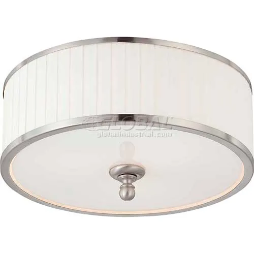 Nuvo 60/4741 Candice-3 Light Ceiling-Flush Dome Fixt., Flat Pleated White Shade, 15"W X 7.5"H