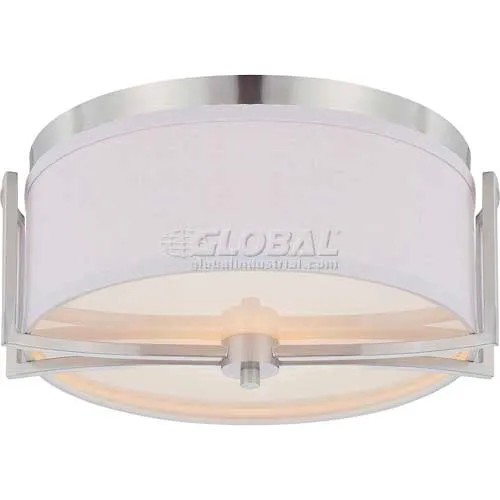 Nuvo 60/4761 Gemini-2 Light Flush Dome Fixt., Slate Gray Fabric Shade, 14.75"W X 7.125"H