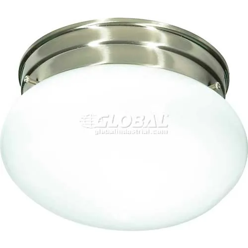 Nuvo 76/601, 1 Light-Ceiling-Flush Mount, Small White Mushroom, Brushed Nickel, 7.5"W X 5"H